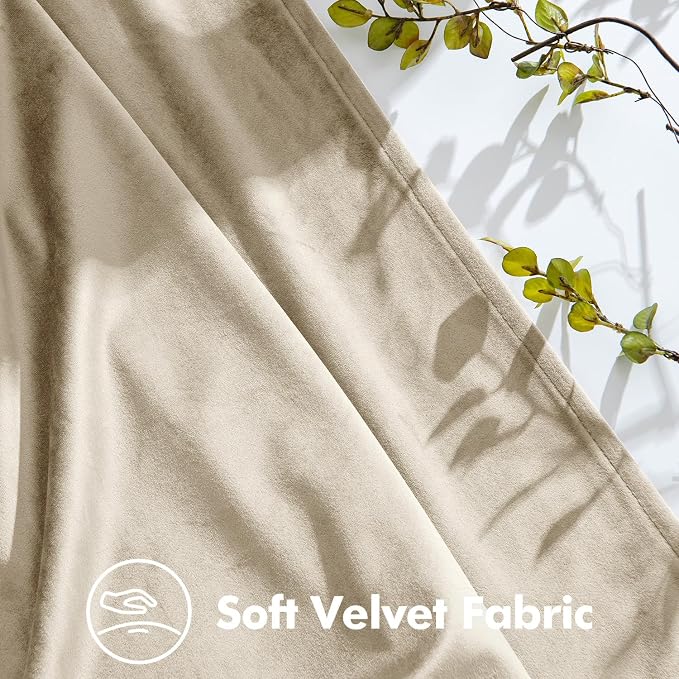 MIULEE Beige Velvet Curtains 96 inches Long, Pinch Pleated Blackout Drapes with Hooks, Thermal Insulated Pinch Pleat Panels for Bedroom Living Room, 2 Panels