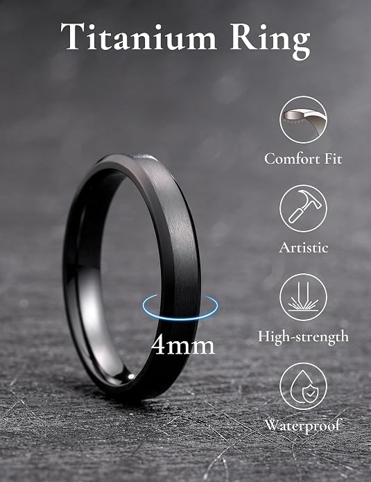 King Will Titanium Wedding Band for Men Women- 3-10mm Width Black/Sliver/Gold High Purity Titanium Promise Wedding Ring Comfort Fit for Daily Wear Size 6-14