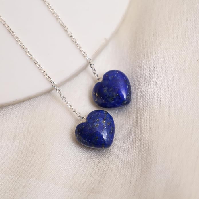 Gemstone Heart Shaped Threader Earrings in 925 Sterling Silver, Pull Through Adjustable, Versatile & Trendy, Perfect Valentine's Gift for Women, Choice of Gemstone Available