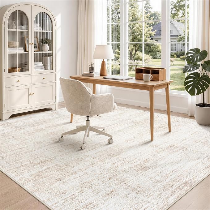 6x9 Area Rugs for Living Room Washable Rugs Neutral Abstract Large Rug Soft Modern Carpet Non-Slip Stain Resistant Low Pile Rug for Bedroom Dining Room Nursery Home Office Under Table Area Rug Beige