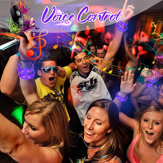 24 Pcs LED Glow Bracelets Sound Activated Bracelet Glow Bracelets with Flashing LED Strobe for Carnival, Concerts , Night Events, Rave, Game Prizes, Birthday Party Favor (purple)