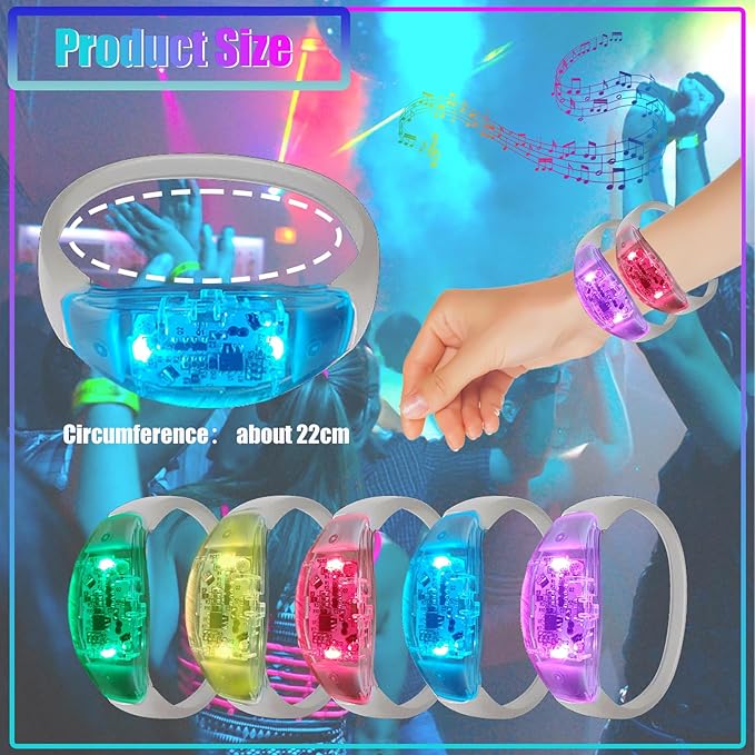 50 Pcs LED Glow Bracelets Sound Activated LED Bracelets, Light Up Bracelet Music Control 6 Color Changeable,Party Favors for Rave, Concerts,Wedding,Birthday,Carnival,Valentine's Day