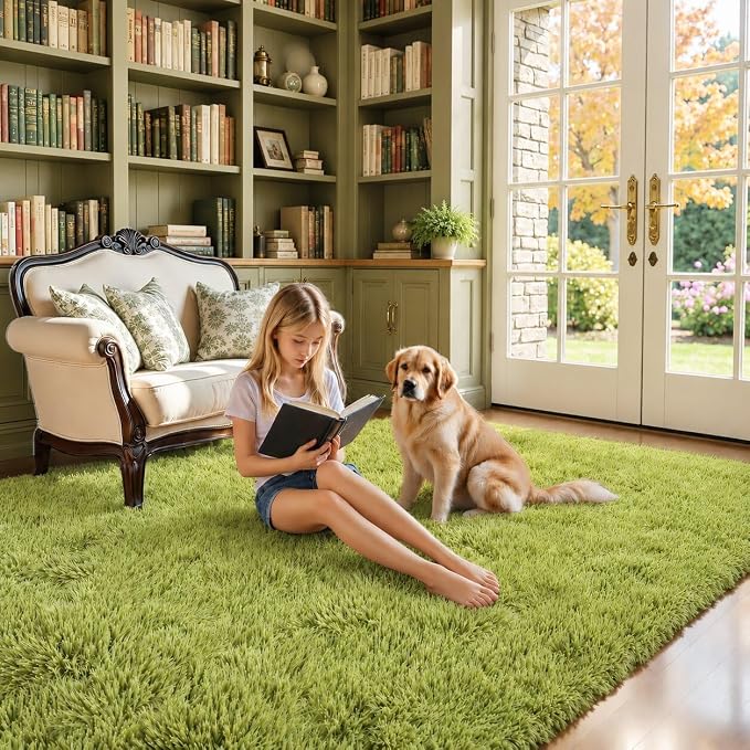 Rugs for Living Room 5x8, Alfombras para Salas Shag Large Plush Soft Area Rug, Shaggy Carpets for Bedroom,Boys Girls Home Decor Aesthetic(Grass Green, 5x8 Feet)