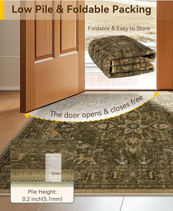 RELEANY Area Rugs 6'x8' Washable Non-Slip, Floral Vintage Distress Medallion Carpet for Living Room Bedroom Dining Room, Brown Dark Brown