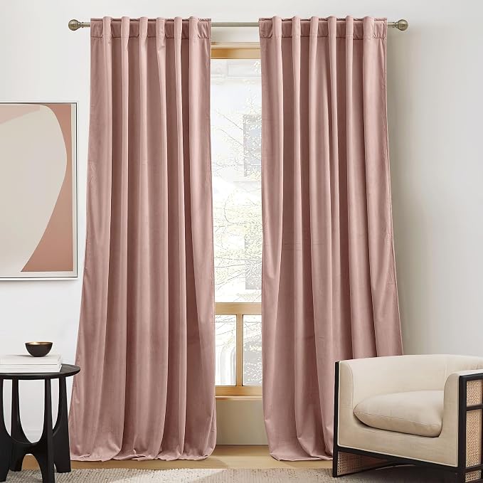 RYB HOME Dusty Pink Velvet Curtains for Bedroom Living Room, Thermal Insulated Privacy UV Heat Blocking Luxurious Soft Rod Pocket Back Tab Drapes for Nursery, 42" W x 63" L, 2 Panels