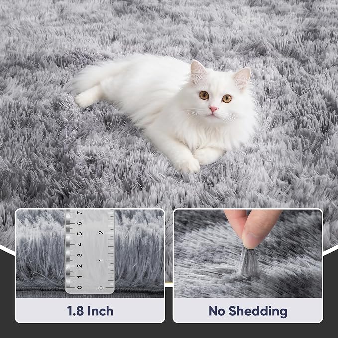 Area Rug for Living Room Bedroom: 5x7 Light Grey Soft Fluffy Shag Upgrade Non-Slip High Pile Carpet Large Fuzzy Plush Indoor Floor Decor Shaggy Rug for Kid Boys Girls Playroom Nursery Modern Home