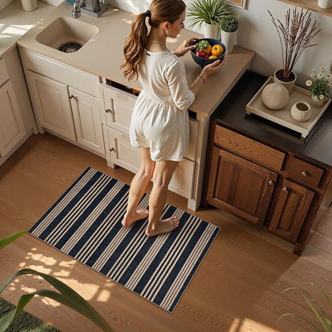 Lahome Striped Easy Jute Front Door Mat, 2x3 Washable Kitchen Outdoor Rug | Black Rugs for Entryway, Modern Farmhouse Neutral Mats, Lightweight Non Slip Carpet for Indoor Entrance Patio Porch Foyer