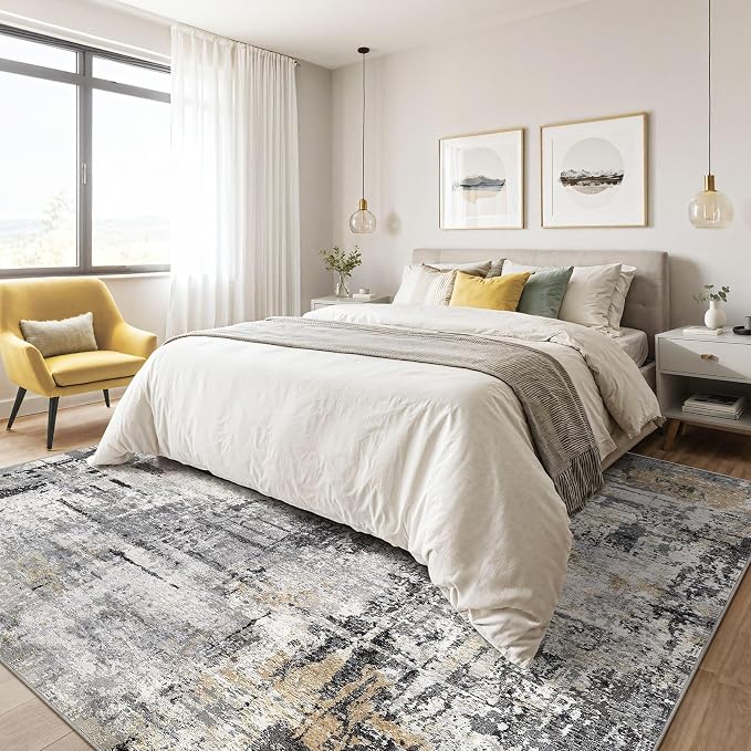 10x14 Area Rugs Living Room: Washable Large Abstract Soft Stain Resistant Indoor Floor Rugs Non-Slip Accent Carpet for Bedroom Nursery Playroom Office Dining Room Home House- Gray Beige