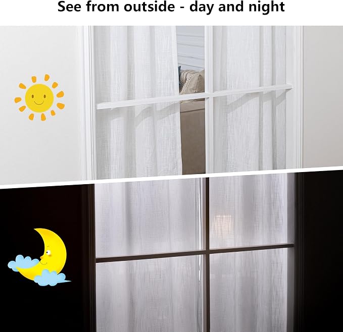 MYSKY HOME Natural French Door Curtains for Door Window 40 Inch Long Short Semi Sheer Light Filtering Curtain for Small Window Drapes Rod Pocket for Bedroom Bathroom, Beige White, 26" Wide, 2 Panels