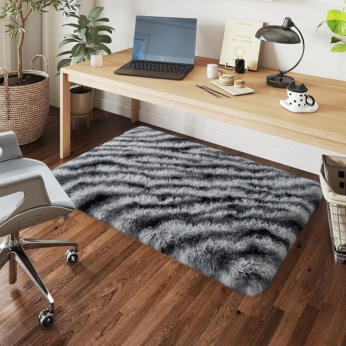 Zebra Runner Rug for Bedroom Hallway Living Room, 2x4 Small Area Rugs | Soft Fluffy Shag Bedside Rug Non-Slip Carpet for Kids,Girls Boys and Teens Decorations for Living Room Dorm Nursery Classroom