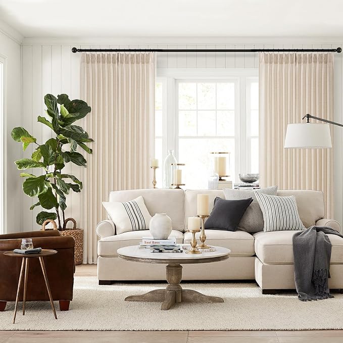 92 Inches Long Pinch Pleated Semi Sheer Curtains,Beige Linen Blended Light Filtering Window Curtains 92 Length 2 Panels for Living Room Bedroom Pinch Pleat Drapes with Hooks 2 Panels 40" Wx92 L