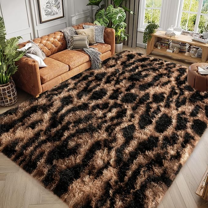 qulint Leopard Rug for Living Room, 5x7 Fluffy Carpet for Bedroom Nursery | Soft Shaggy Cheetah Rug for Kids Room, Modern Animal Carpet for Dorm Room Classroom Home Decor Aesthetic