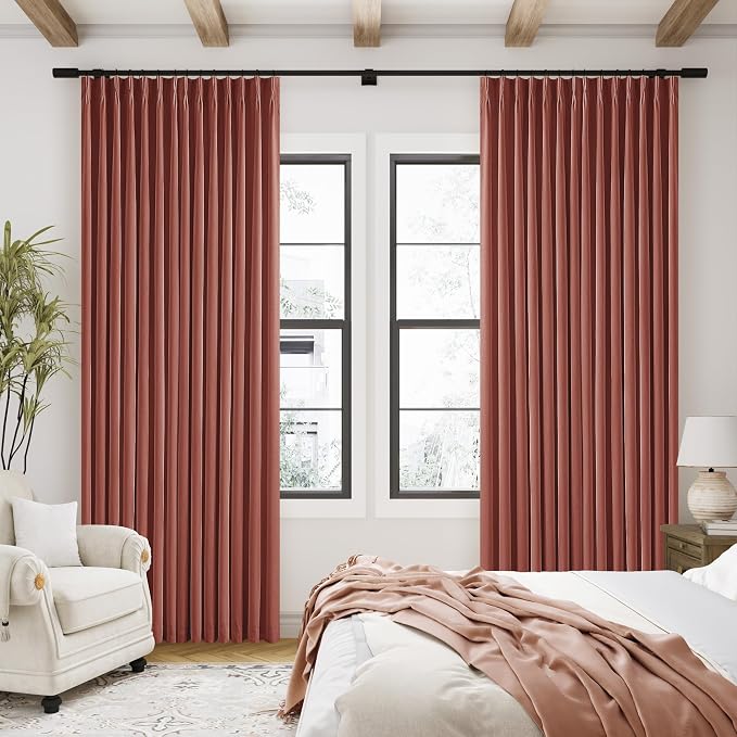 TWODRAPES Terracotta Linen 100% Black Out 120 Inch Curtains for Living Room | Pinch Pleated Back Tab Drapes, Thermal Insulated Full Black Out, Extra Long Curtains for High Ceiling, W40xL120 2 Panels