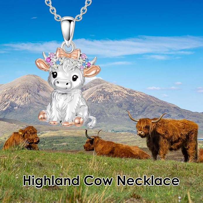 Highland Cow Gifts for Women 925 Sterling Silver Highland Cow Birthstone Necklace Fluffy Cow Jewelry Gifts Birthday Christmas