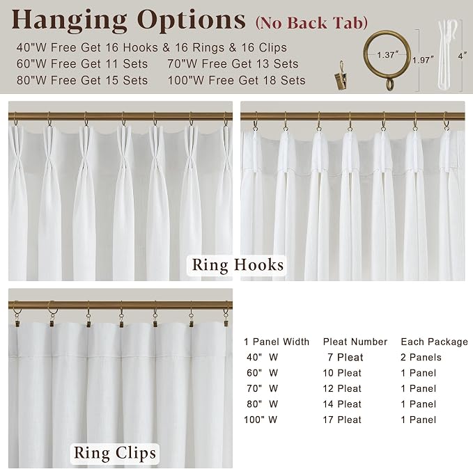 Beige White Thick Linen Semi Sheer Curtains 84 Inches Long for Living Room Bedroom 2 Panels Set Memory Shape Trained Pinch Pleated Curtains Light Filtering Privacy Window Curtain & Drapes 84 Inch