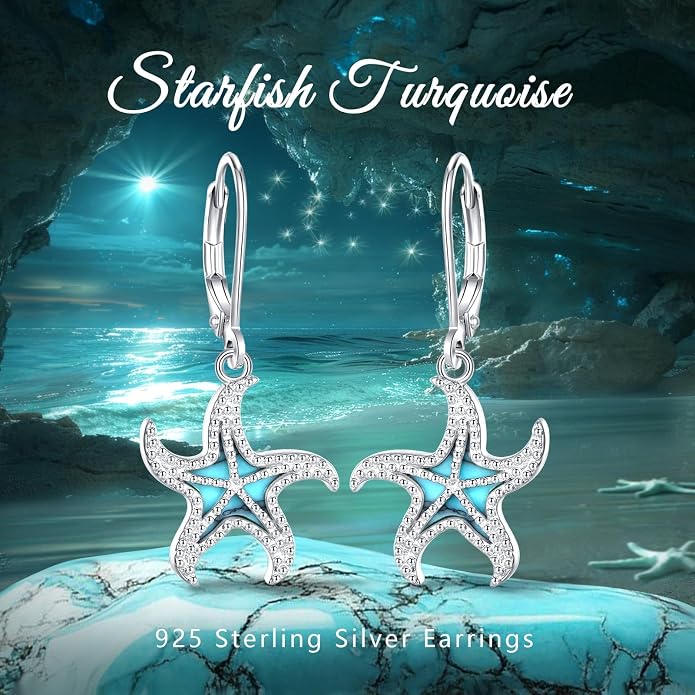 Vito 925 Sterling Silver Teardrop Earrings for Women, Moonstone Turquoise Drop Dangle Earrings Cat Snake Turtle Tree of Life Leverback Earrings Boho Jewelry Gift for Mom Wife