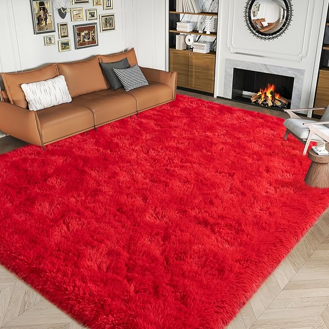Dssimo Red Rug for Bedroom 5x7 Area Rugs for Living Room Shaggy | Soft Fluffy Bedside Indoor Floor Carpet for Kids,Girls Boys and Teens Deco Christmas Aesthetic for Dorm Nursery Classroom
