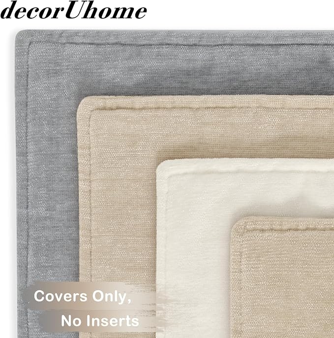 decorUhome Set of 4 Chenille Throw Pillow Covers 18x18(Beige/Cream) | Couch Decorative Soft Neutral Pillow Covers with Elegant Design for Living Room Bed Sofa