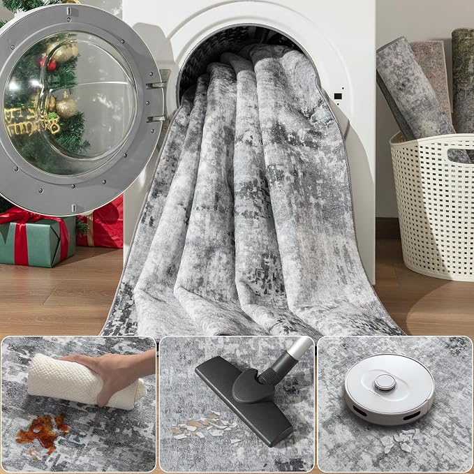 Kelarea Washable Runner Rug, 2x6 Grey Kitchen Rugs Runner with Rubber Backing, Abstract Non-Slip Carpet Runners for Hallways, Kitchen, Bedroom, Laundry, Entrance
