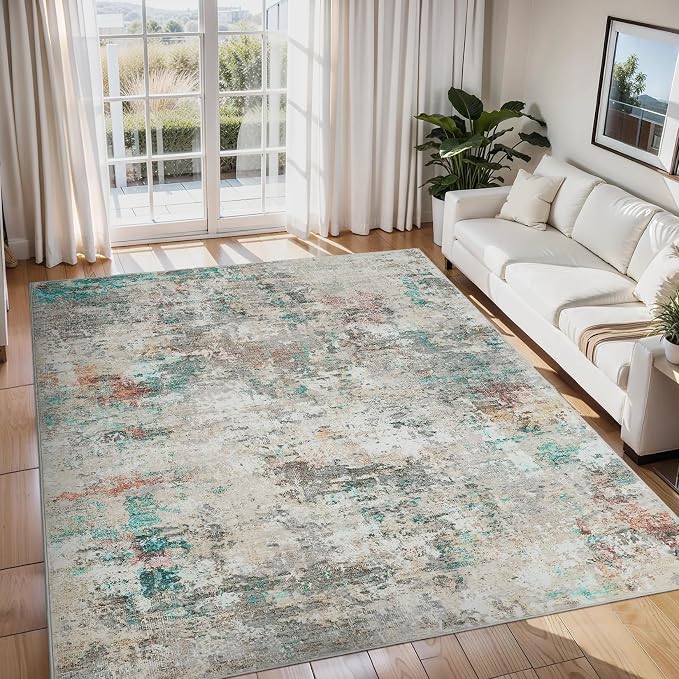 ROYHOME Modern Abstract Area Rug 5x7 Non Slip Non Shedding Rug Low Pile Stain Resistant for Bedroom Living Room,Colorful