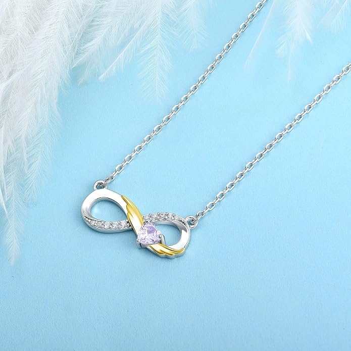 STARCHENIE Infinity Necklace 925 Sterling Silver Angel Wings Heart Birthstone Necklace for Women