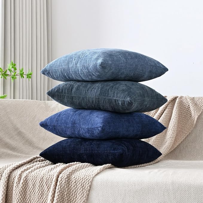 Set of 4 Soft Textured Decorative Throw Pillow Covers 12X20 Inch Cozy Farmhouse Cushion Cover Square Accent Pillow Cases for Bed Couch Sofa Living Room, Blue Series