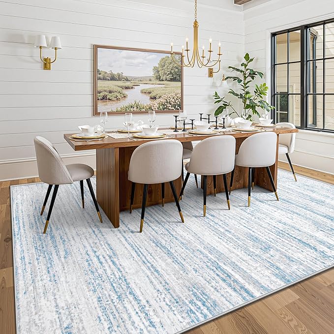 Area Rug 8x10 Living Room Rugs: Washable Modern Rug Large Non-Slip Soft Rugs Stain Resistant Printed Rug Indoor Carpet for Bedroom Kitchen Dining Room Nursery Playroom Home(Blue, 8'x10')