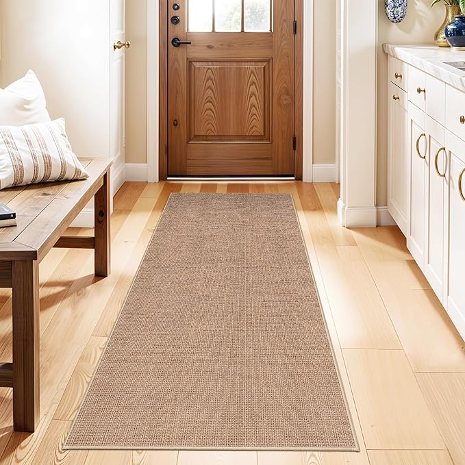 Easy Jute 2x5 Runner Rug: Non Slip Solid Color Low Pile Indoor Home Doormat | Machine Washable Entryway Kitchen Bathroom Carpet for Dorm Rooms Small Spaces Ideal for Young Families First Home (Beige,2x5)