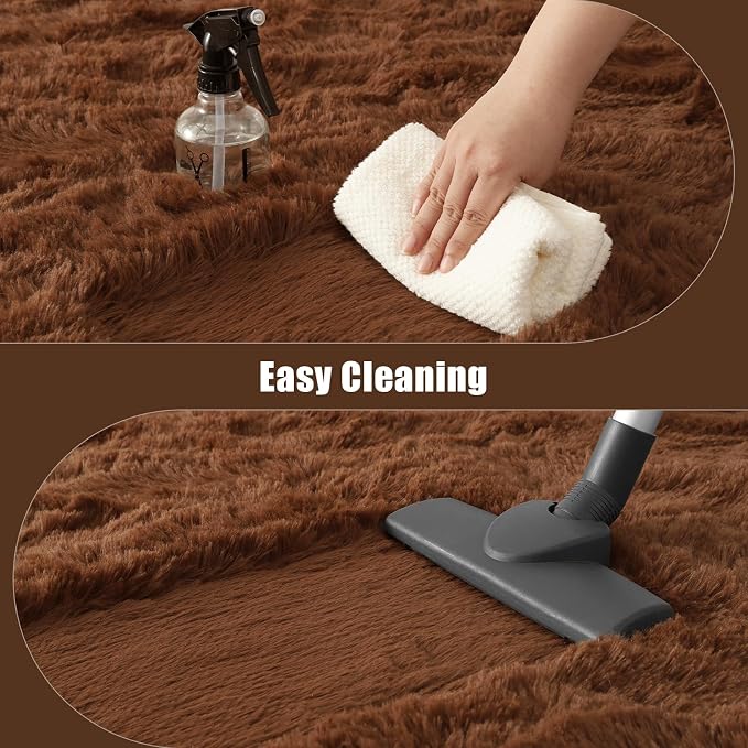 Fluffy Area Rugs for Bedroom Decor Aesthetic, 8x10 Large Brown Shag Rug with Non-Slip Backing for Living Room, Fuzzy Plush Carpet Washable Rug Modern Home Decor for Kids Nursery Boys Room