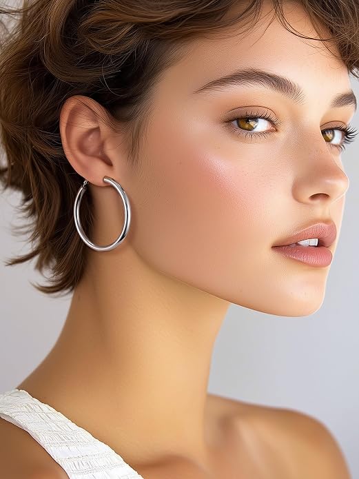 Stainless Steel Chunky Hoop Earrings For Women, Minimalist and Chic, Black/Gold Plated, Round Hoops Earrings Hypoallergenic, Size: 30mm/40mm/60mm/80mm, Come with Box