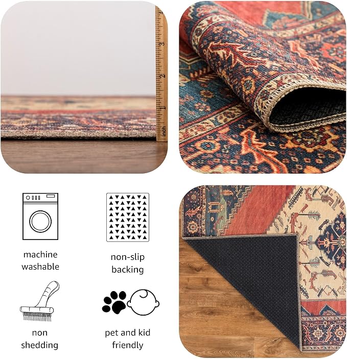 Keen Home Design 30"x120" Rug - Machine Washable Runner with Non-Slip Backing, Ideal for Hallway, Entryway, Kitchen, Laundry Room - Vintage, Easy Clean, Durable, Low Pile Rug - (2'6" x 10')