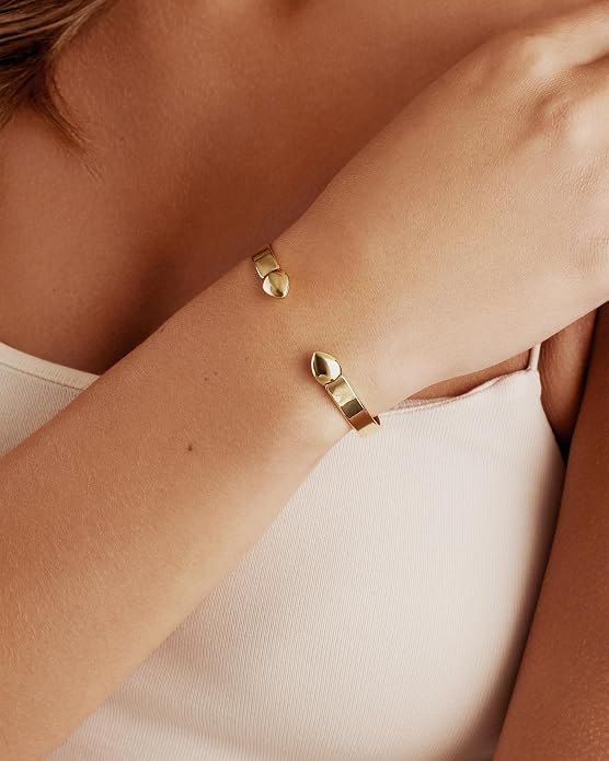 PAVOI 14K Gold Plated Stainless Steel Bangle Bracelets for Women | Inspirational Engraved Adjustable Mantra Cuff Bangle | Personalized Gift for Her Mom Sister | Birthday Gifts for Women