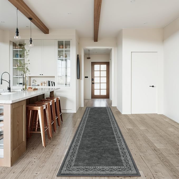 Lahome Modern Bordered Washable Runners for Hallways, Ultra-Thin 2.5x8 Kitchen Rugs Non Slip Washable Hallway Runner, No Shedding Soft Carpet for Bedroom Entryway Laundry(2.5'x 8',Gray)