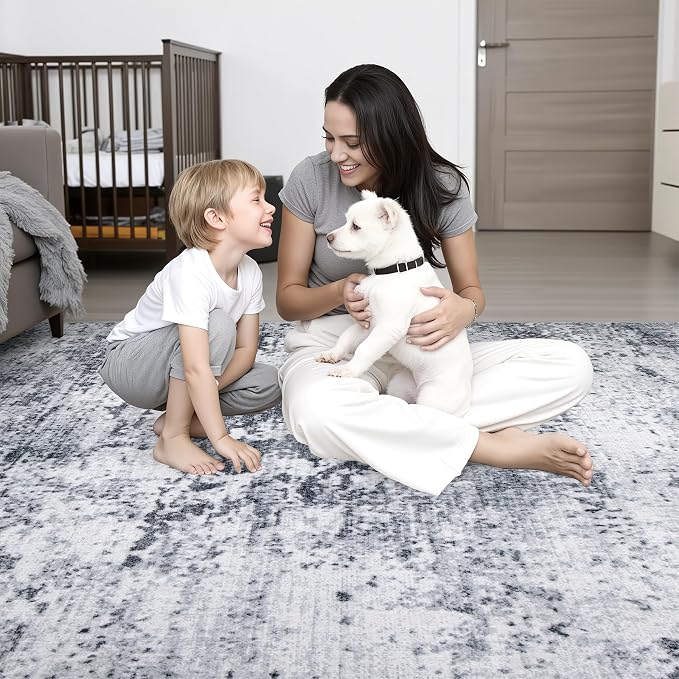 5x8 Area Rug Living Room Rug: Washable Modern Abstract Soft Thin Rug Indoor Floor No Slip Stain Resistant Carpet for Bedroom Dining Room Farmhouse Nursery Home Office - Grey