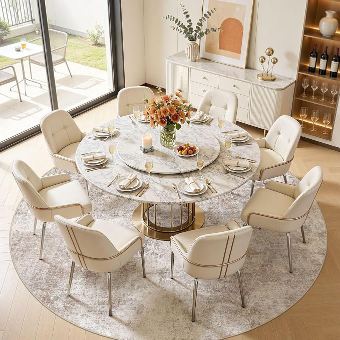 10ft Round Area Rugs for Living Room, 10x10 Washable Non Slip Soft Large Rugs for Bedroom Dining Room, Modern Abstract Low Pile Stain Resistant Carpet for Laundry Office Home Decor - Brown
