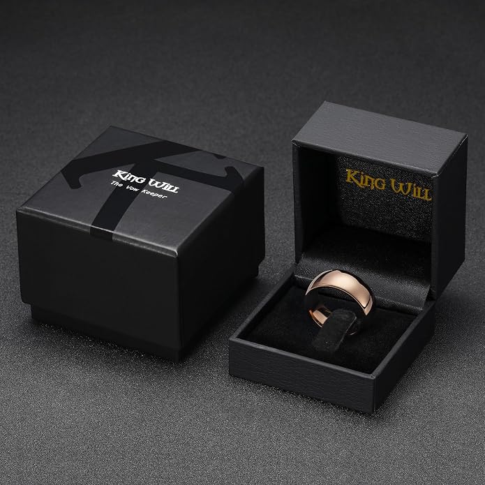 King Will Men's Women's Tungsten Carbide Ring 24k Gold Plated Rose Gold Plated Domed Polished Finish Wedding Band