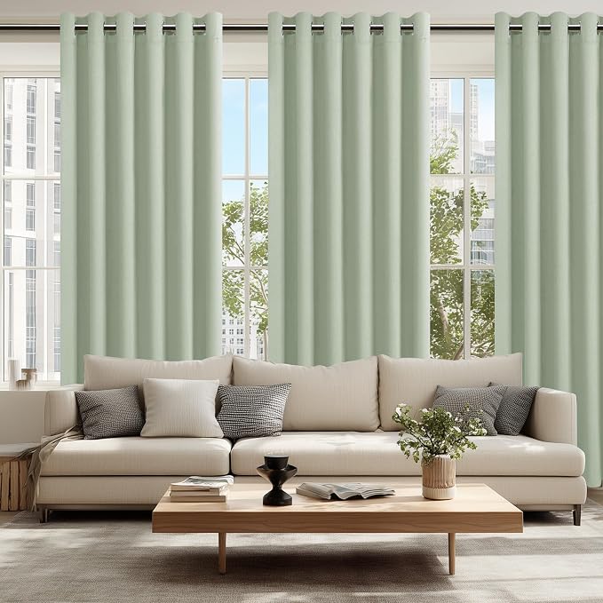 Hiasan Grommet Blackout Curtains for Bedroom, 70 x 84 Inches - Thermal Insulated & Light Blocking Window Drapes for Living Room/Dorm Room, Set of 2 Panels Sewn with Tiebacks, Seafoam Green