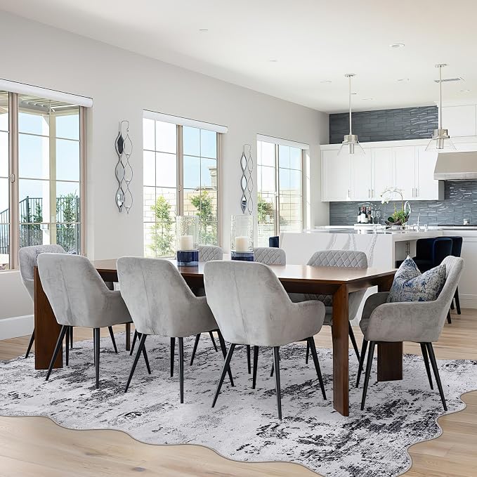 ROYHOME 5x7 Modern Abstract Scalloped Area Rugs Faux Wool Rug Ultra-Soft Low Pile Stain Resistant Machine Washable Carpet for Bedroom with Non Slip Backing, Grey