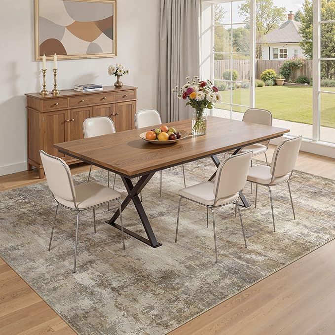 10x12 Large Area Rugs for Living Room, Washable Soft High-Low Pile | Neutral Modern Abstract Carpet, Non Slip Lightweight Made for Dining Room, Nursery, Home Office Indoor Decor - Dark Brown