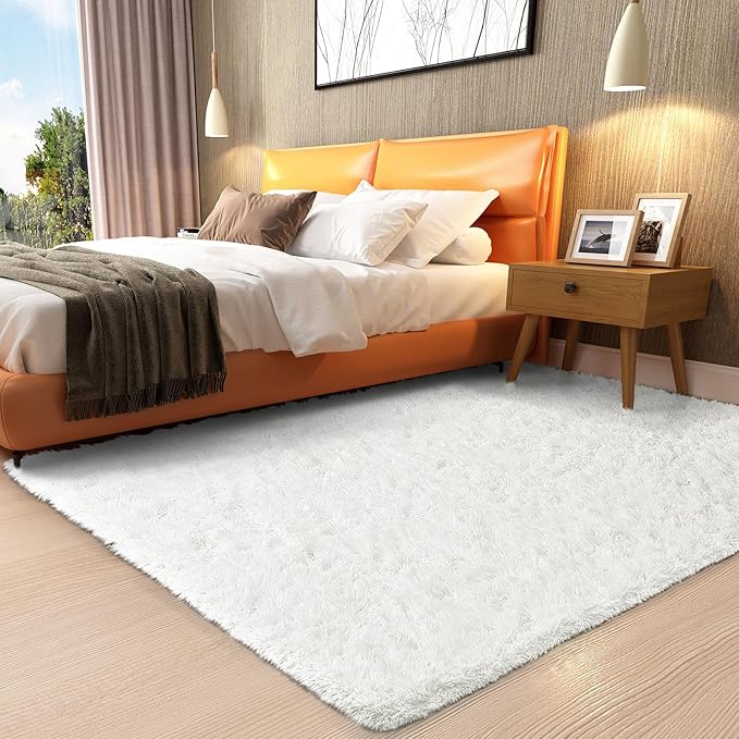 Ophanie White Rugs for Bedroom Fluffy, Kids Baby Shaggy Shag Fuzzy Soft Carpet, 3x5 Small Plush Bedside Area Rug, Indoor Floor Room Carpets for Dorm Home Decor with Over 99 pcs Pile fibers