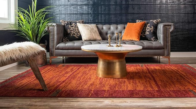 Unique Loom Autumn Collection Modern Contemporary Casual Abstract Area Rug (Terracotta/ Burgundy Border, 9 x 12 ft Rectangular)