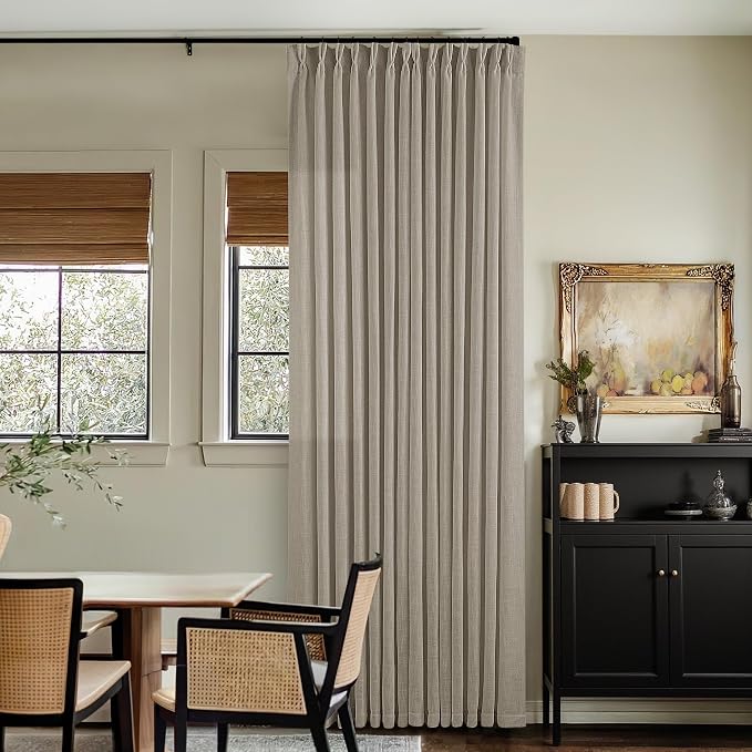 102 Inch Long Curtains Pinch Pleat Linen Curtains for Living Room Bedroom 2 Panels Tan Brown Burlywood Taupe Light Filtering Privacy 102 Inch Pleated Drapes Hooks Rings Back Tab for Sliding Door