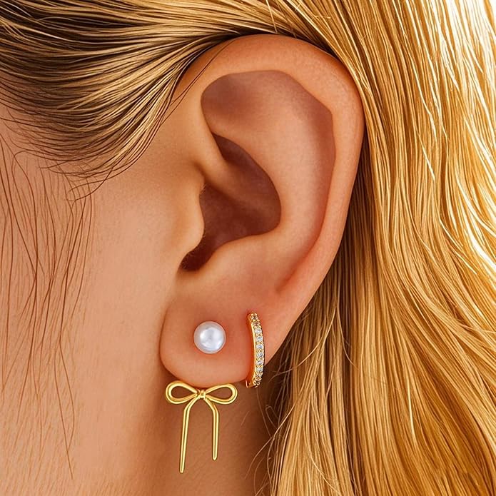 6 Pairs 14K Gold Plated Stud Earrings for Women, Hypoallergenic Cartilage Earrings for Multiple Piercing, Dainty Small Stackable Earrings Set for Jewelry Gift