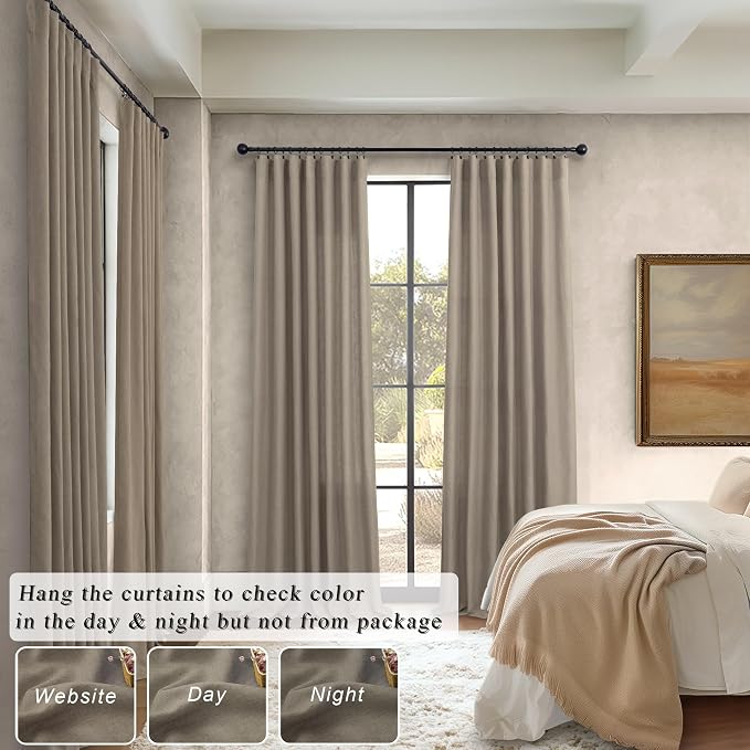 Pitalk 102 Inch Long Curtains Back Tab Linen Curtains for Living Room Bedroom 2 Panels Tan Brown Burlywood Taupe Curtain Light Filtering Privacy 102 Inch Pleated Curtain for Sliding Door Rod Pocket
