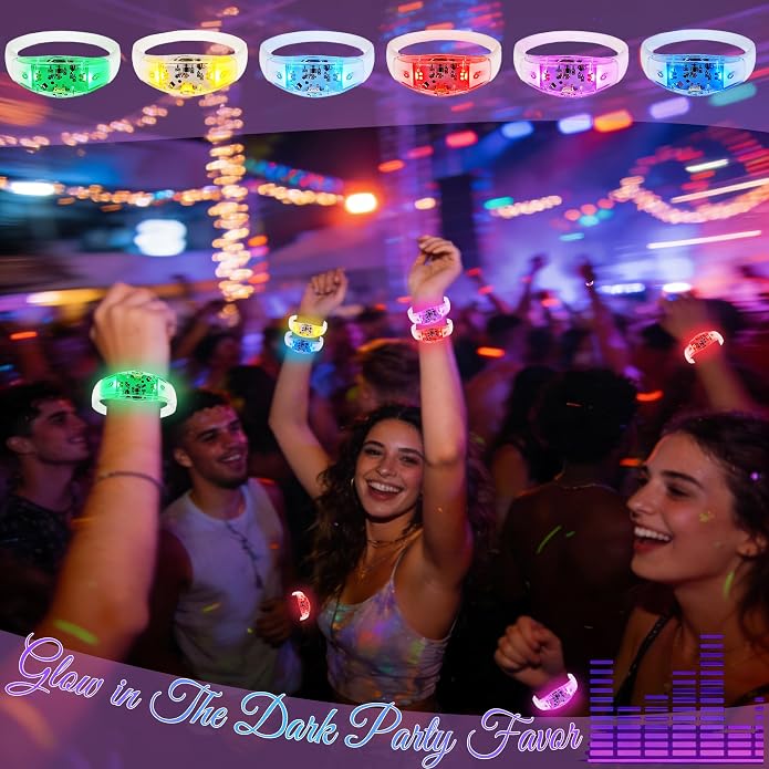 150 Pcs LED Glow Bracelets Sound Activated Light Up Bracelets for Adults Glow in the Dark Party Supplies Birthday Party Favors for Christmas, Halloween, Rave, New Year, Concert