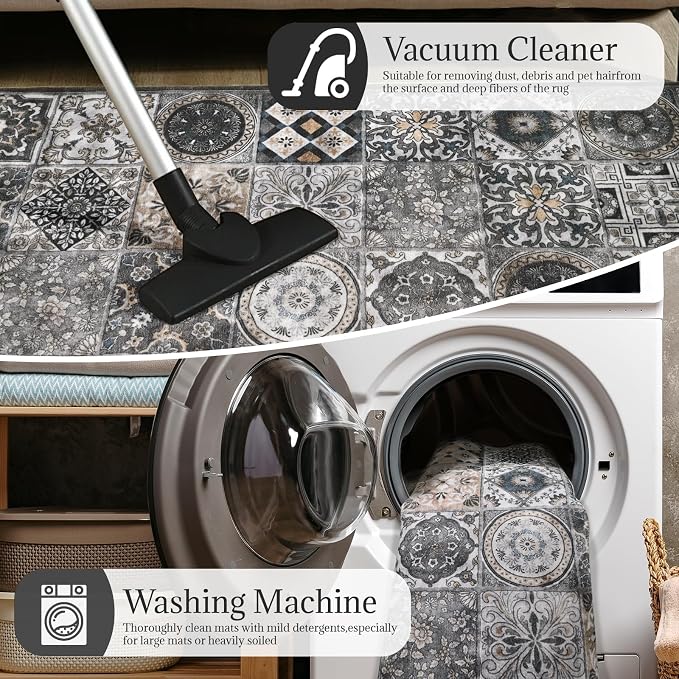 Machine Washable Entryway Small Area Rugs: Soft Non-Slip Low Pile Door Mat Indoor Entrance 2x3 ThrowRug for High-Traffic Areas Kitchen, Hallway, Farmhouse Decor