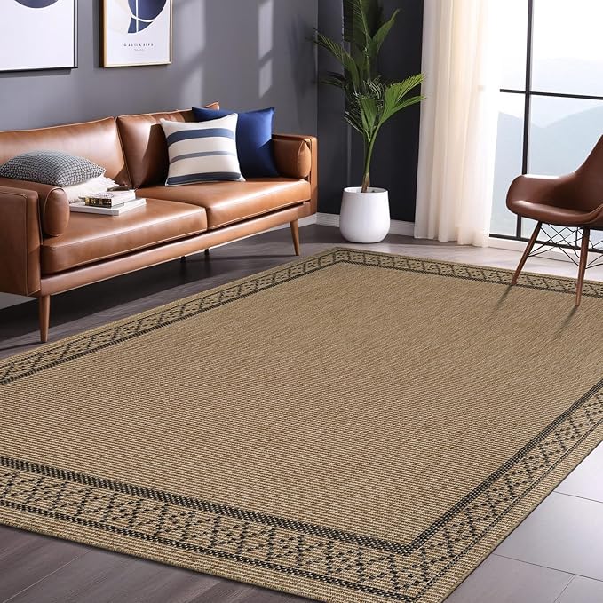 Luul Home Easy Jute Rugs 8x10 Frame Natural Color Living Room Indoor Outdoor Area Rug for Patio and Kitchen Rug High Traffic Washable Easy to Clean Solid Boho Woven Design Carpet (8 x 10)