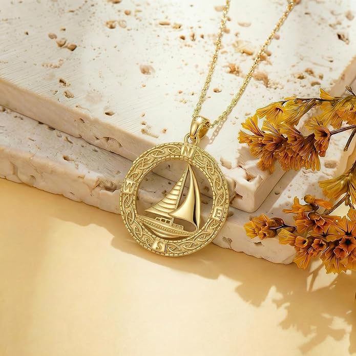 Compass/Sailboat/Lighthouse/Rudder Anchor Necklace for Women 18K Gold Plated Nautical Navy Jewelry Sea Lover Sailor Necklace Mothers Day Gifts for Women Mom Wife