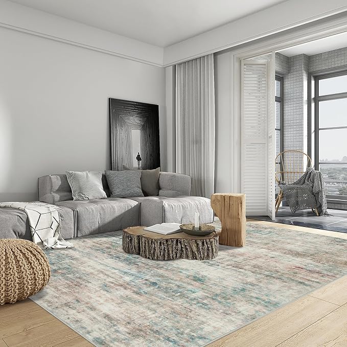 5x7 Area Rugs Washable Rug: Modern Abstract Living Room Rug Soft Anti-Skid Thin Carpet Indoor Floor Non-Shedding Carpets for Bedroom Dining Room Farmhouse Nursery Home Office - Multi Color