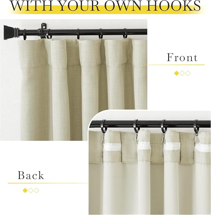NICETOWN Room Darkening Curtains for Living Room 90 inches Long, Pinch Pleated Curtains Faux Linen Blend Light Blocking Noise Canceling Window Treatments for Bedroom, Linen Beige, W52 x L90, 2 Panels